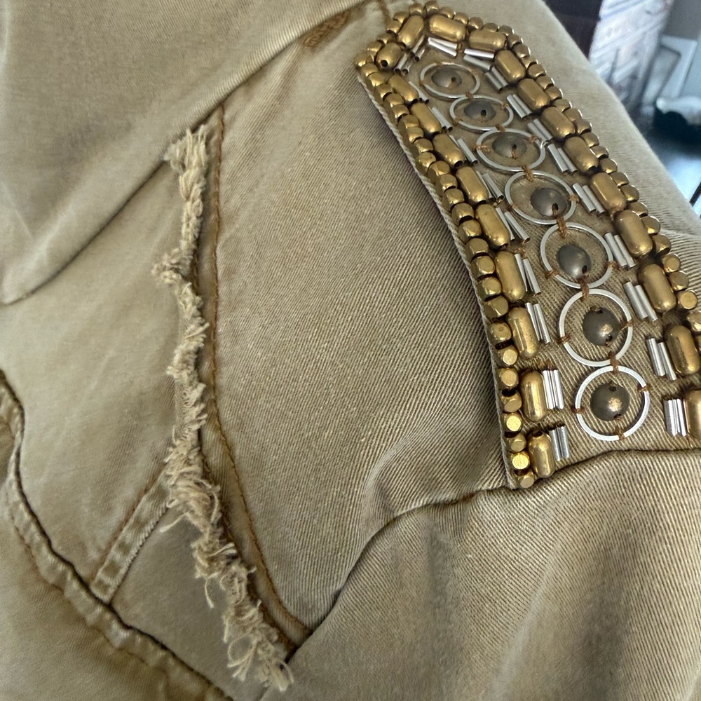 Free People Women’s Khaki Utility Military Style Jacket With Button Closure. L - Picture 5 of 13